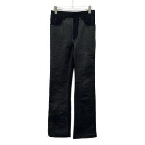 J16843 Alexander Wang Womens Black Leather & Stretch Knit Flared Pants